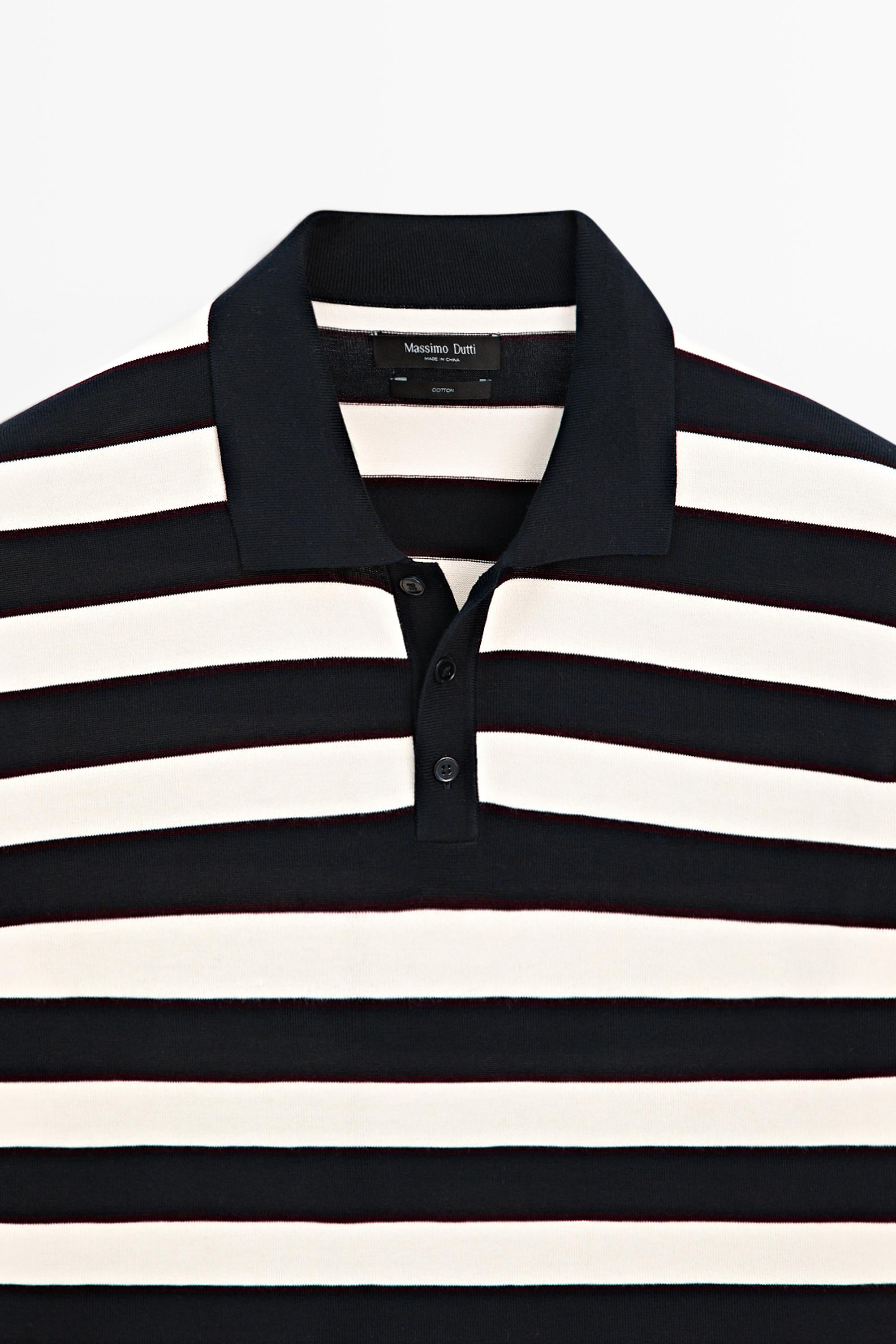 100% cotton striped knit polo shirt